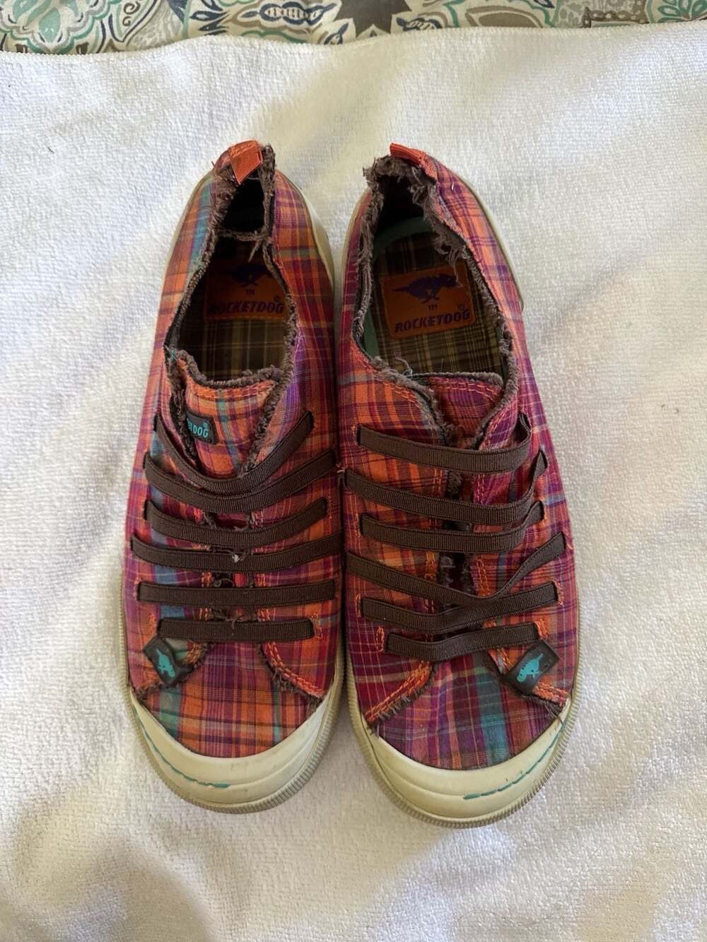 Rocket Dog Plaid Frayed Slip-On Sneakers